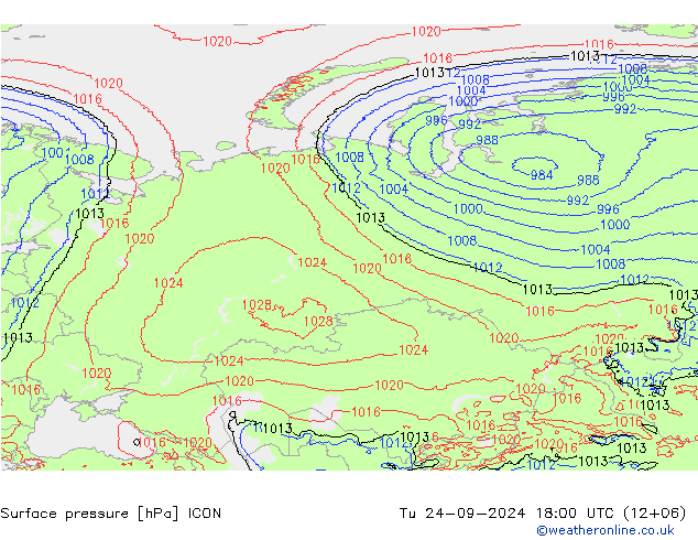 pressão do solo ICON Ter 24.09.2024 18 UTC