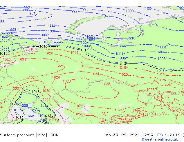 Surface pressure ICON Mo 30.09.2024 12 UTC