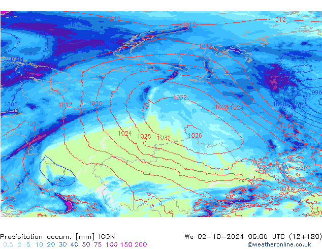 Precipitation accum. ICON We 02.10.2024 00 UTC