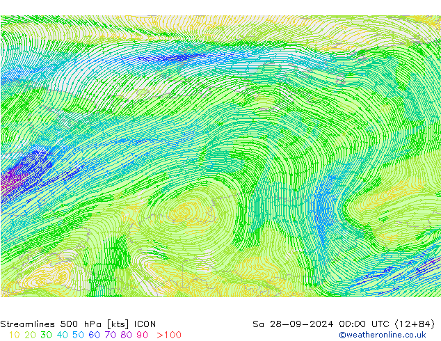 Streamlines 500 hPa ICON So 28.09.2024 00 UTC