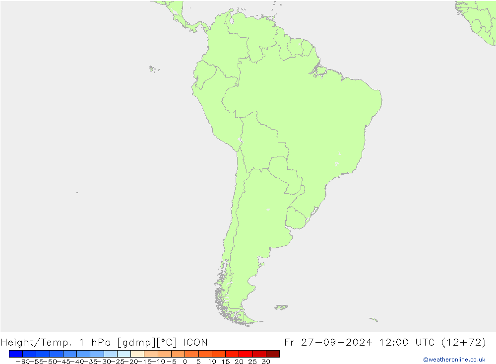 Height/Temp. 1 гПа ICON пт 27.09.2024 12 UTC