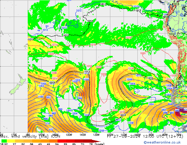 Max. wind velocity ICON Fr 27.09.2024 12 UTC