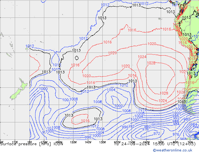 Surface pressure ICON Tu 24.09.2024 15 UTC