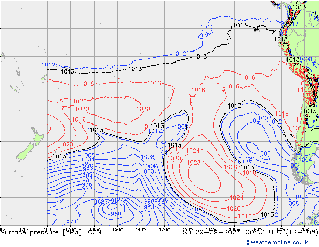 Surface pressure ICON Su 29.09.2024 00 UTC