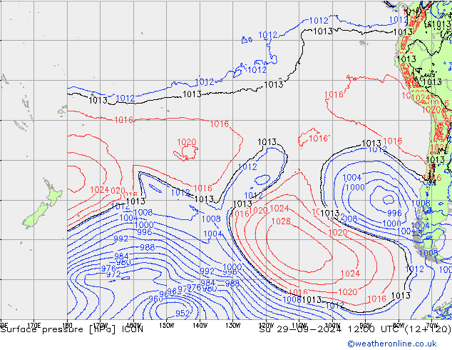 Surface pressure ICON Su 29.09.2024 12 UTC