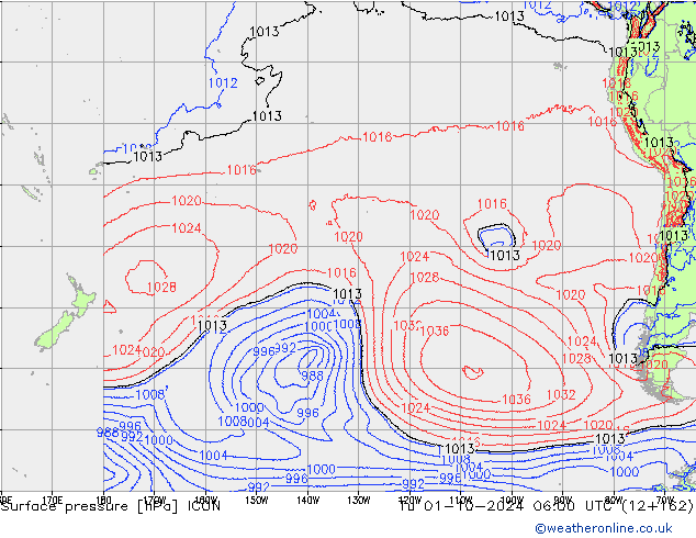 Luchtdruk (Grond) ICON di 01.10.2024 06 UTC