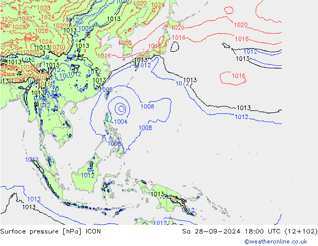 Surface pressure ICON Sa 28.09.2024 18 UTC