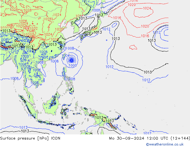 Pressione al suolo ICON lun 30.09.2024 12 UTC