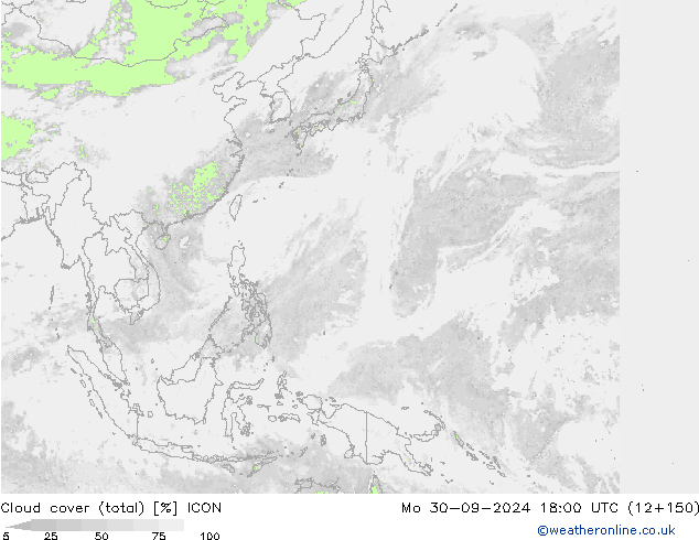 Cloud cover (total) ICON Po 30.09.2024 18 UTC