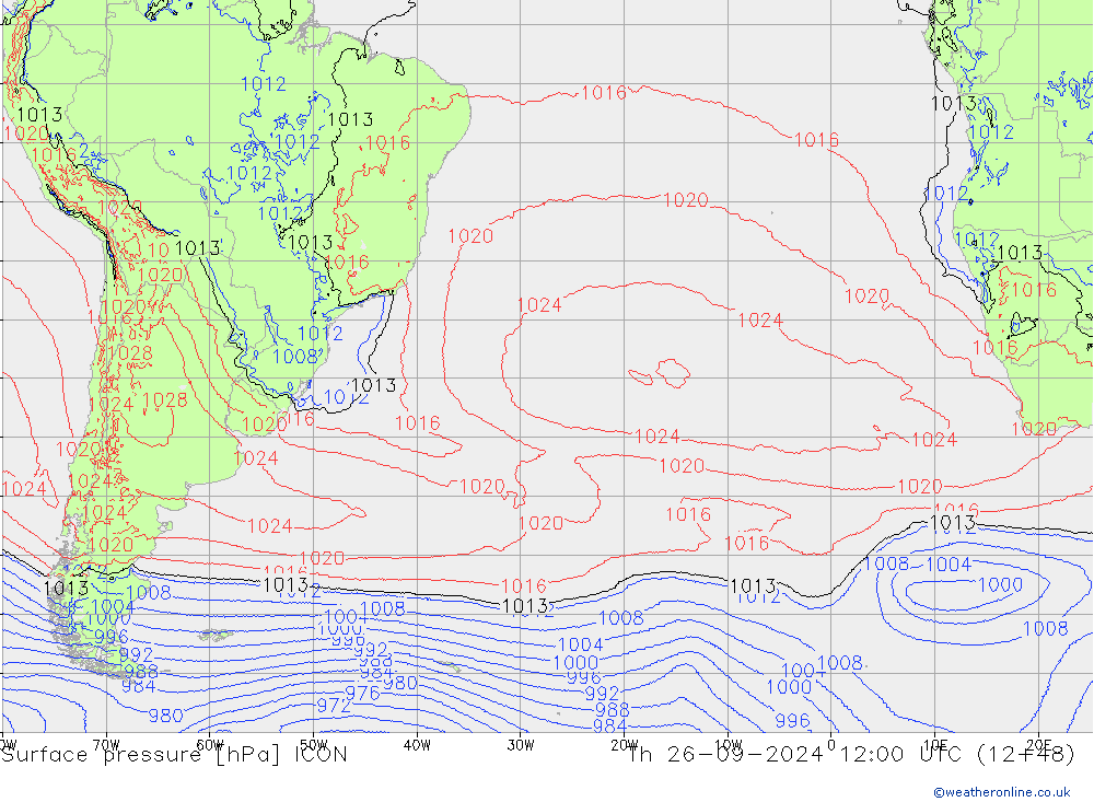 Surface pressure ICON Th 26.09.2024 12 UTC