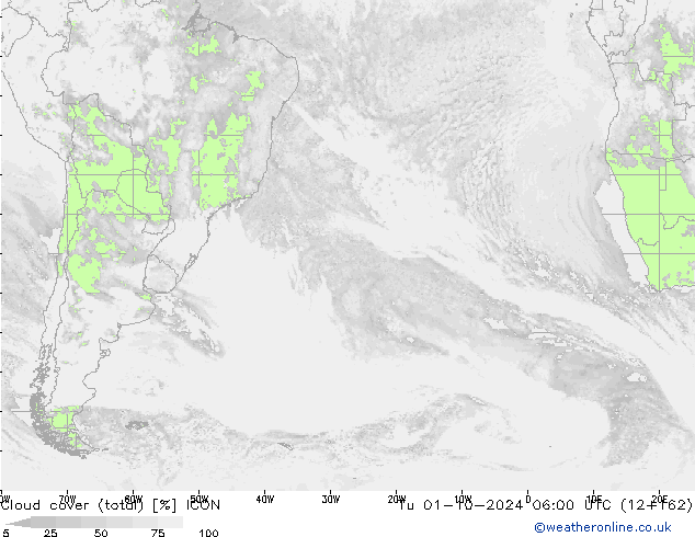 Cloud cover (total) ICON Tu 01.10.2024 06 UTC