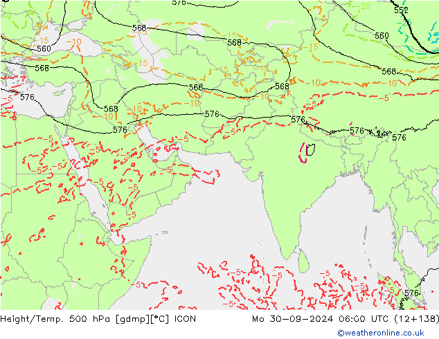 Height/Temp. 500 гПа ICON пн 30.09.2024 06 UTC