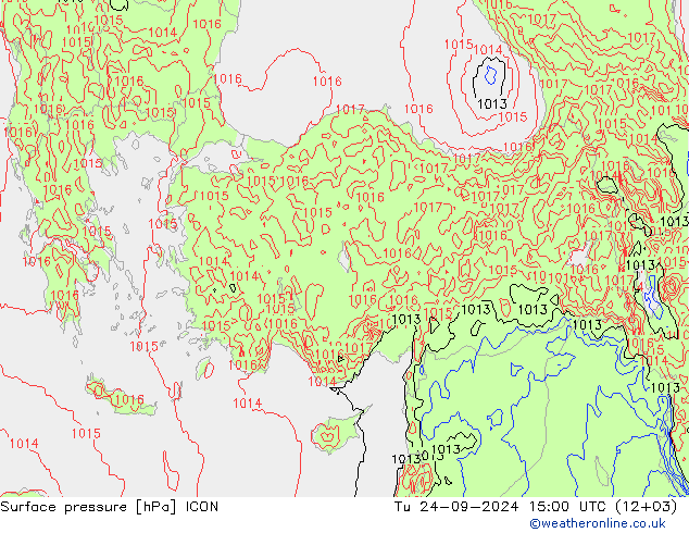 Surface pressure ICON Tu 24.09.2024 15 UTC