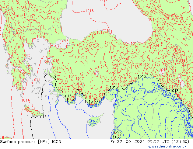 Pressione al suolo ICON ven 27.09.2024 00 UTC