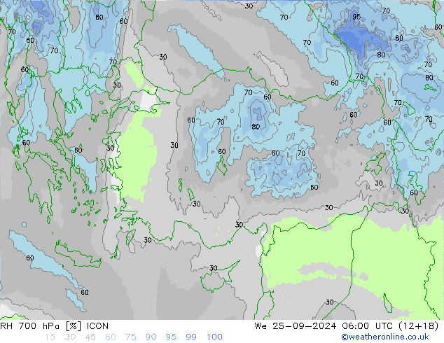 RH 700 hPa ICON St 25.09.2024 06 UTC