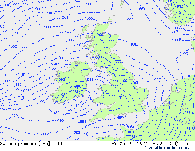 Surface pressure ICON We 25.09.2024 18 UTC