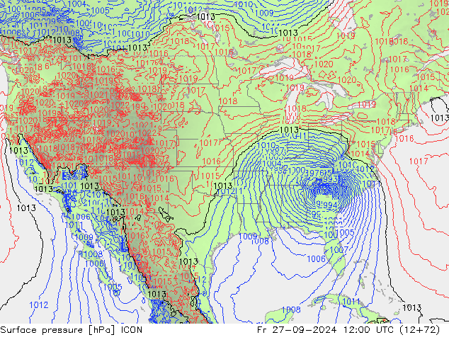 Surface pressure ICON Fr 27.09.2024 12 UTC