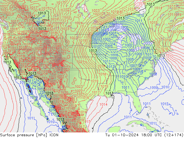 Luchtdruk (Grond) ICON di 01.10.2024 18 UTC