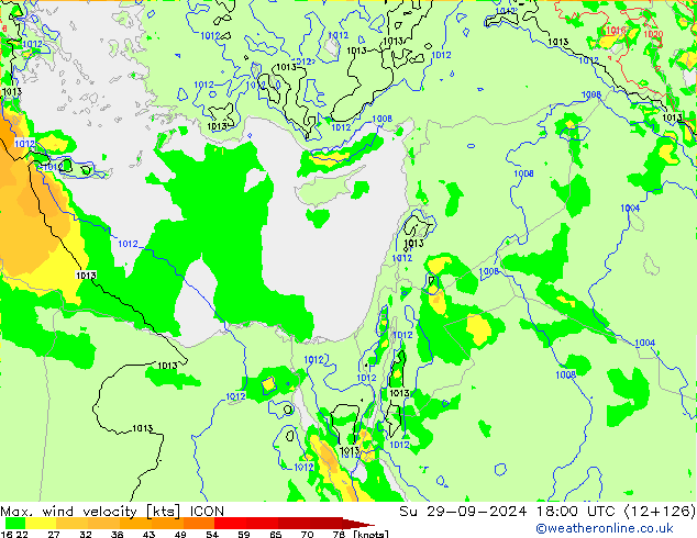 Max. wind velocity ICON Dom 29.09.2024 18 UTC