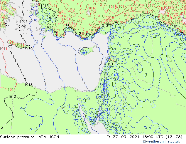 Surface pressure ICON Fr 27.09.2024 18 UTC