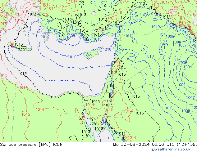 Surface pressure ICON Mo 30.09.2024 06 UTC