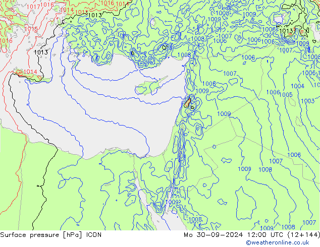 Surface pressure ICON Mo 30.09.2024 12 UTC