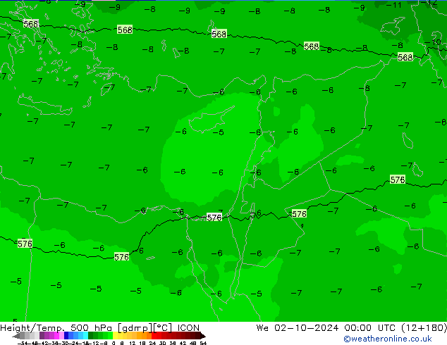 Hoogte/Temp. 500 hPa ICON wo 02.10.2024 00 UTC