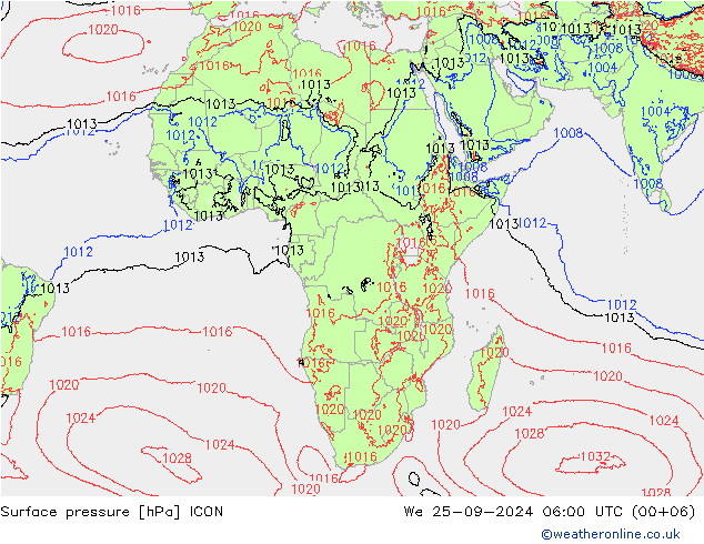 Surface pressure ICON We 25.09.2024 06 UTC