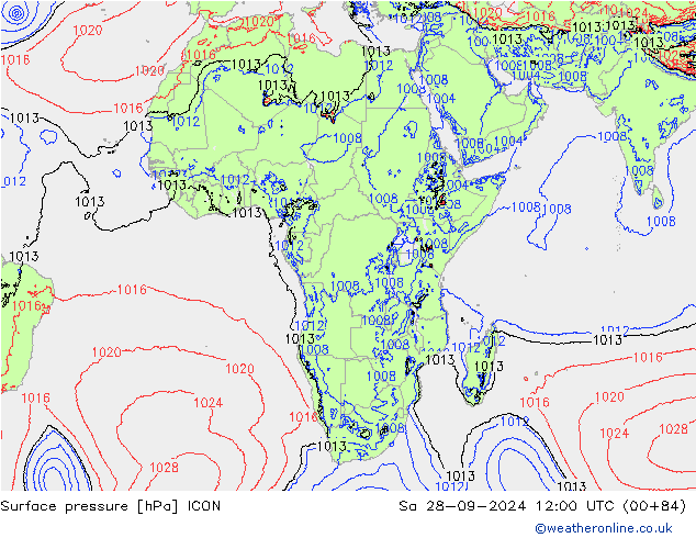 Surface pressure ICON Sa 28.09.2024 12 UTC