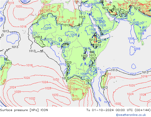 приземное давление ICON вт 01.10.2024 00 UTC