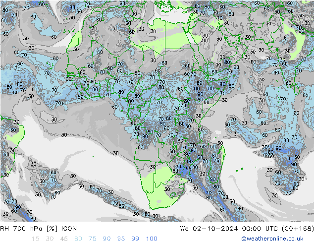 RH 700 гПа ICON ср 02.10.2024 00 UTC