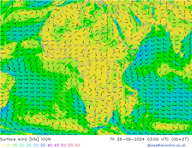 Surface wind ICON Čt 26.09.2024 03 UTC