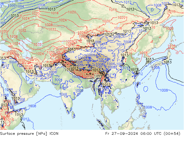 Surface pressure ICON Fr 27.09.2024 06 UTC