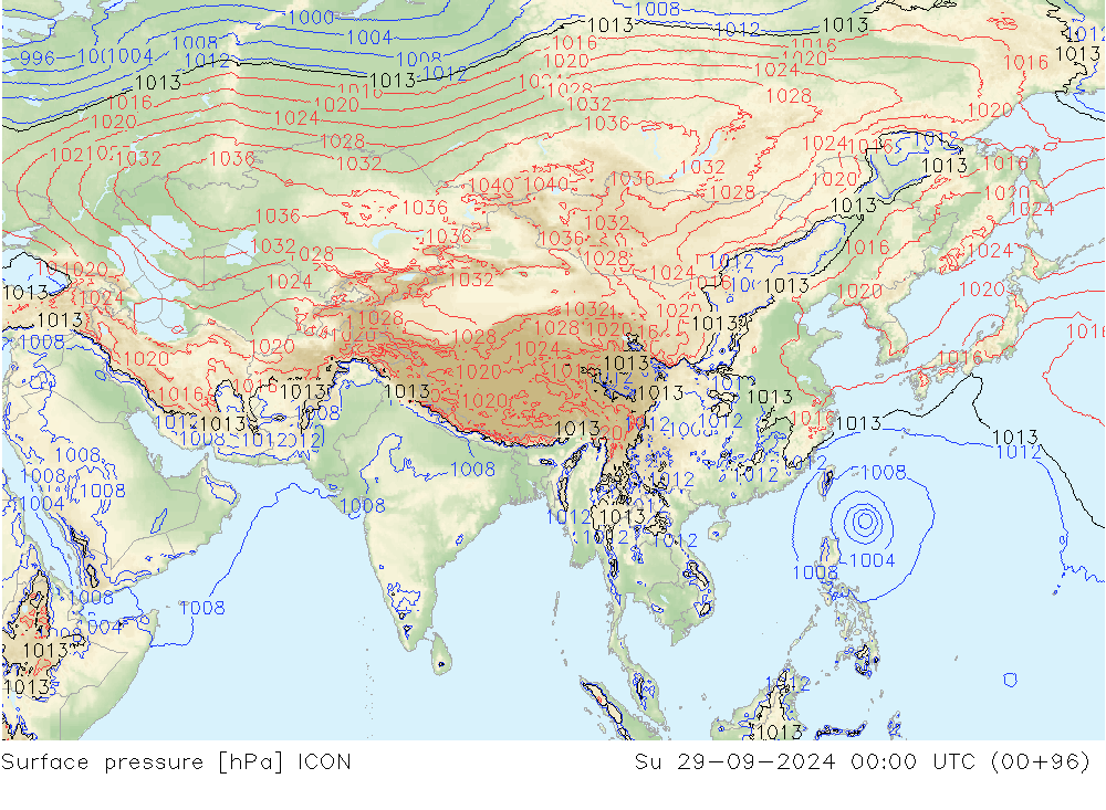 Surface pressure ICON Su 29.09.2024 00 UTC