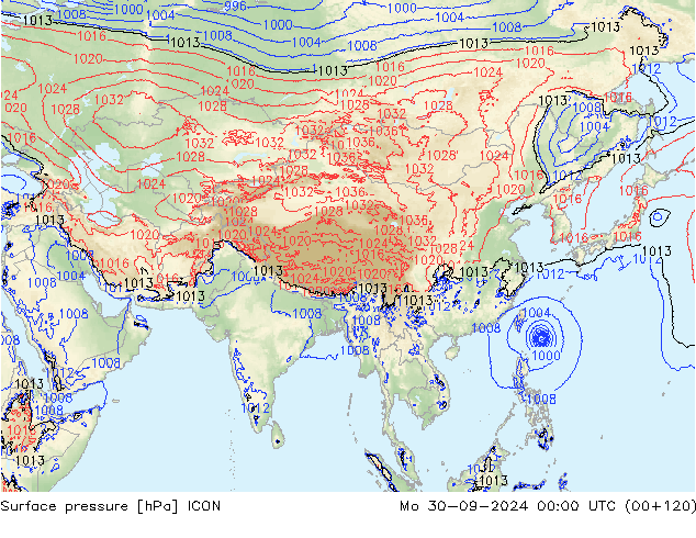 Yer basıncı ICON Pzt 30.09.2024 00 UTC