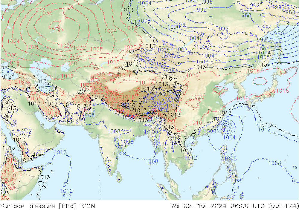 Surface pressure ICON We 02.10.2024 06 UTC