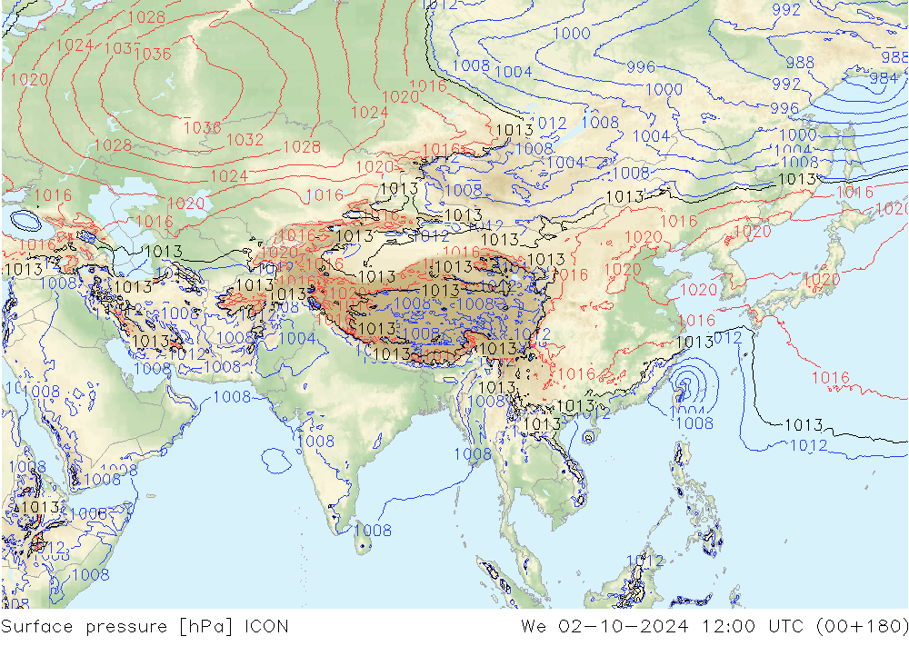 Surface pressure ICON We 02.10.2024 12 UTC