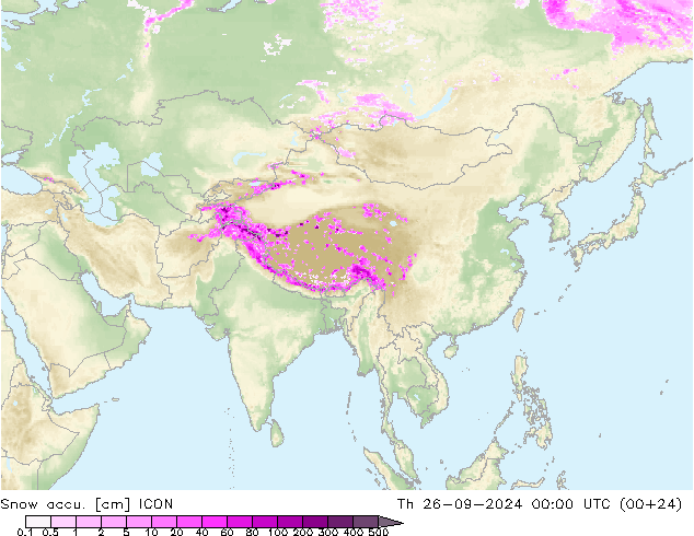 Snow accu. ICON Th 26.09.2024 00 UTC