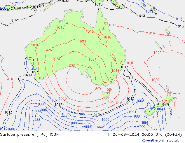 Atmosférický tlak ICON Čt 26.09.2024 00 UTC