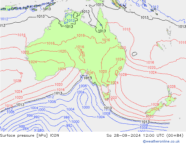 Surface pressure ICON Sa 28.09.2024 12 UTC