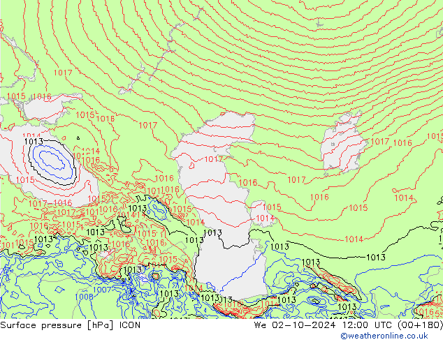 Pressione al suolo ICON mer 02.10.2024 12 UTC