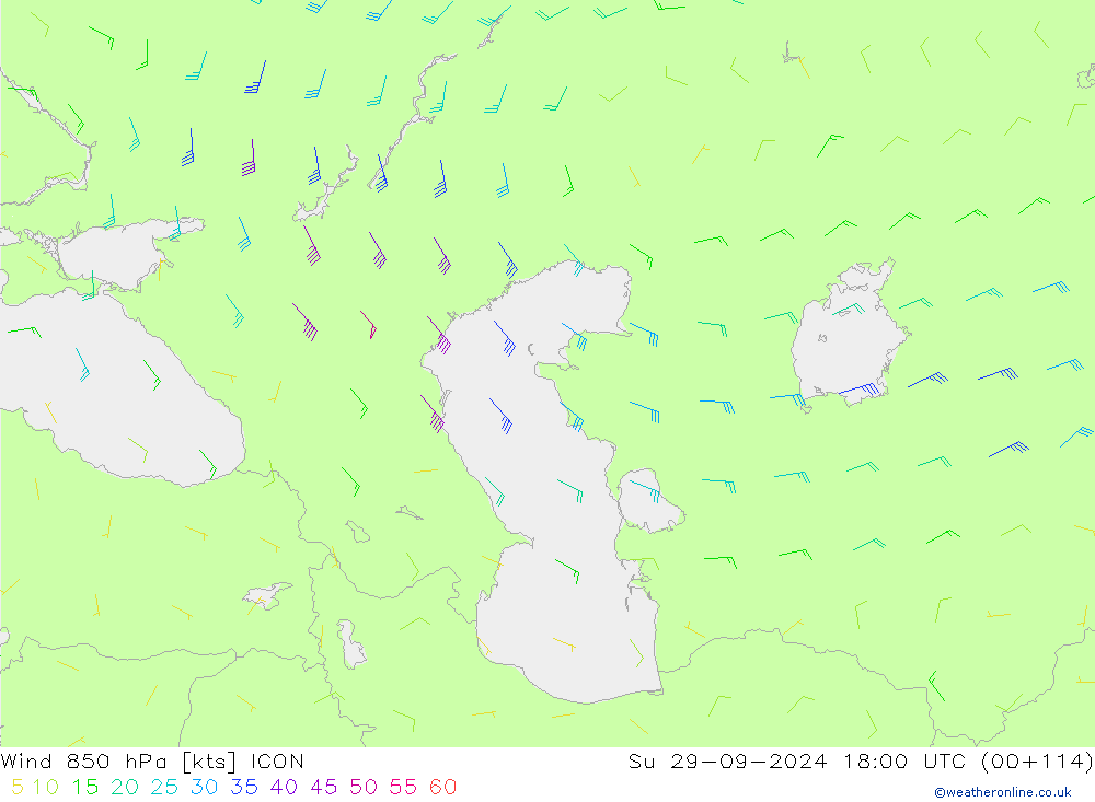 Vento 850 hPa ICON Dom 29.09.2024 18 UTC