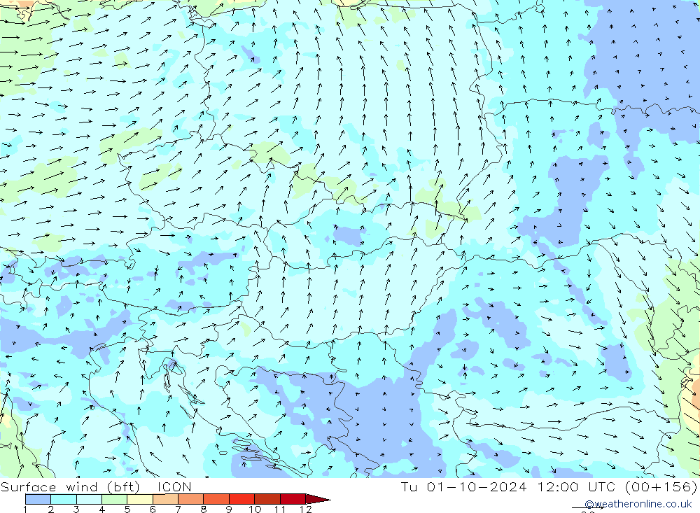 ве�Bе�@ 10 m (bft) ICON вт 01.10.2024 12 UTC