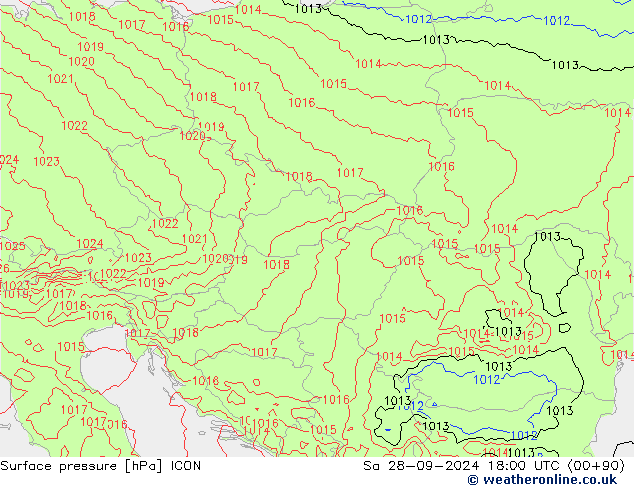 Surface pressure ICON Sa 28.09.2024 18 UTC