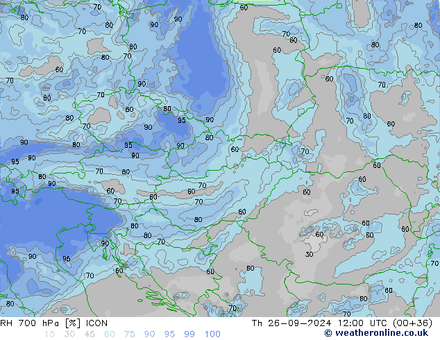 Humedad rel. 700hPa ICON jue 26.09.2024 12 UTC