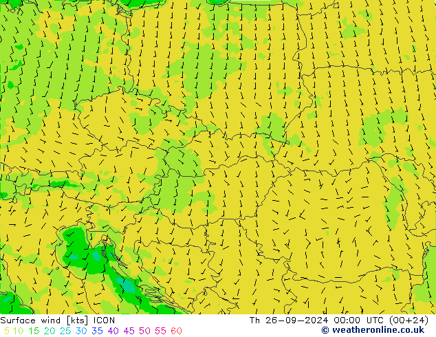 Vent 10 m ICON jeu 26.09.2024 00 UTC