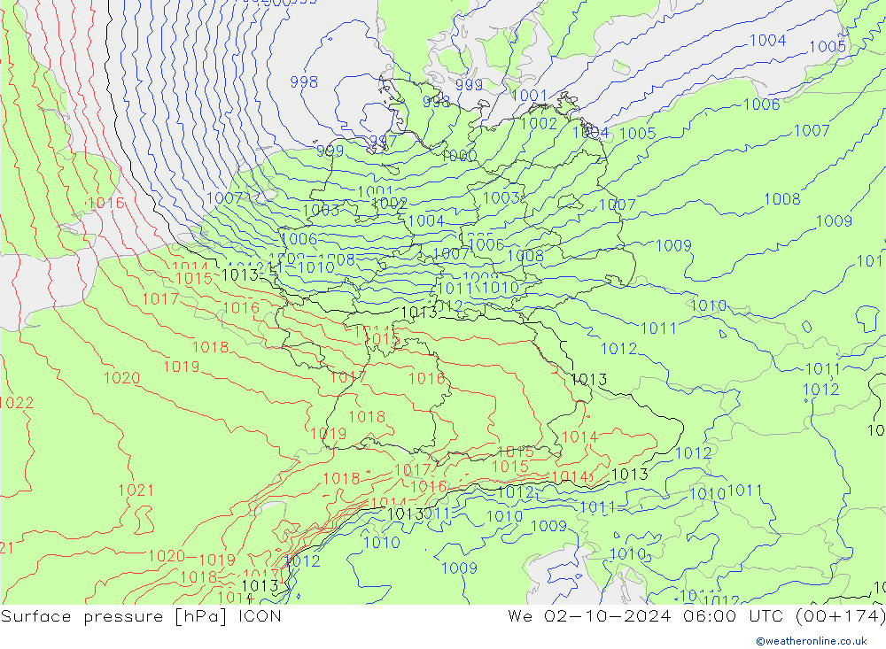 Atmosférický tlak ICON St 02.10.2024 06 UTC