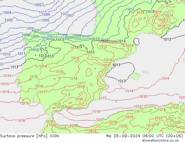 Pressione al suolo ICON mer 25.09.2024 06 UTC