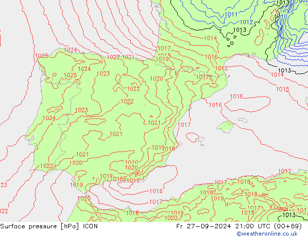 pression de l'air ICON ven 27.09.2024 21 UTC