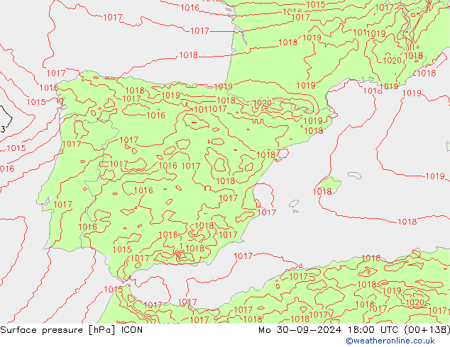 pression de l'air ICON lun 30.09.2024 18 UTC